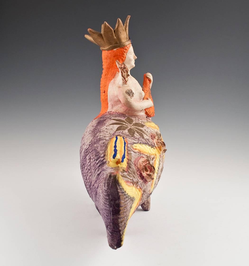 Artisanat Sculpture d'art populaire de sirène en céramique du milieu du 20e siècle:: Mexique