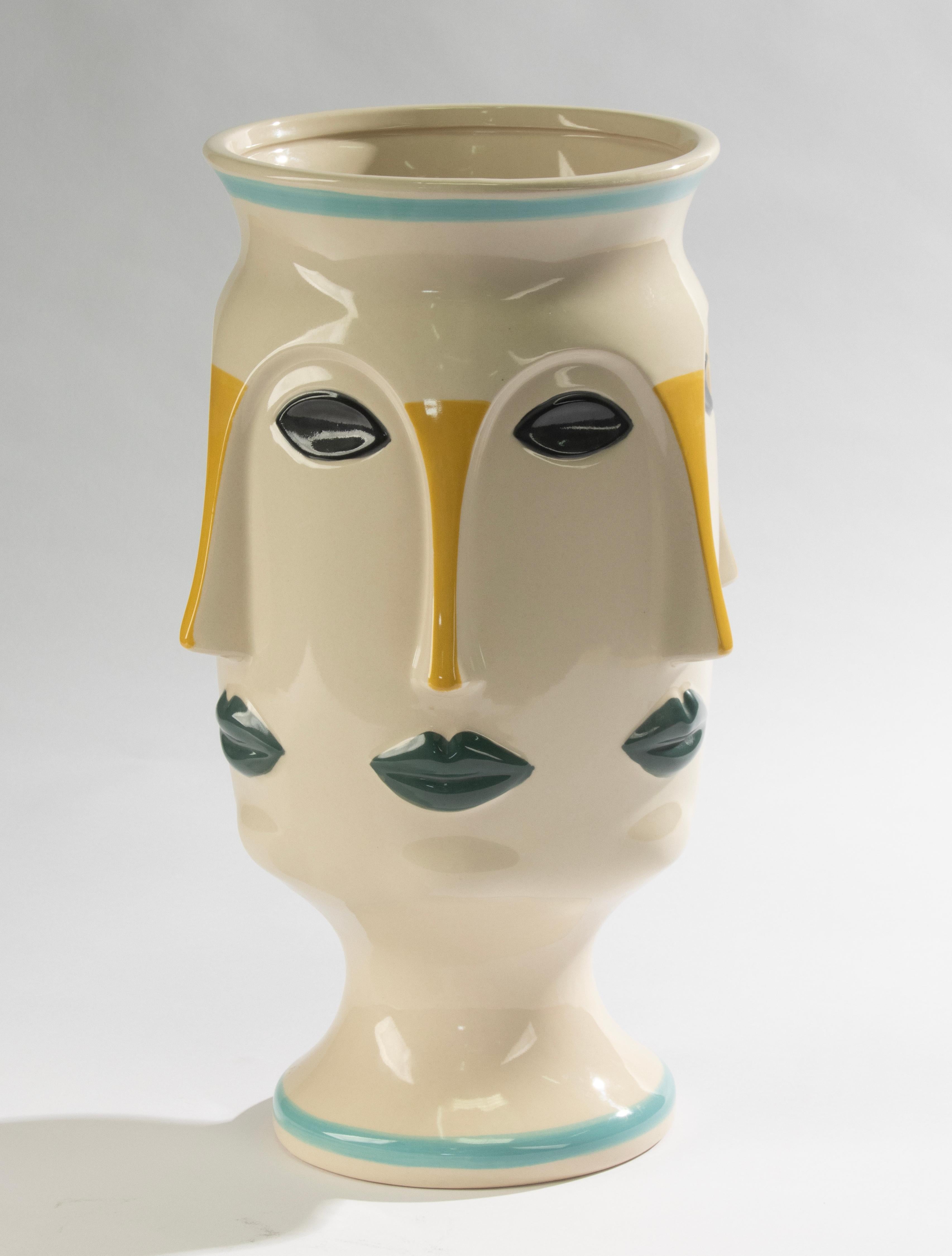 Vase en céramique du milieu du 20e siècle - Vallauris AM - Décoré à la main - Visages cubistes en vente 4