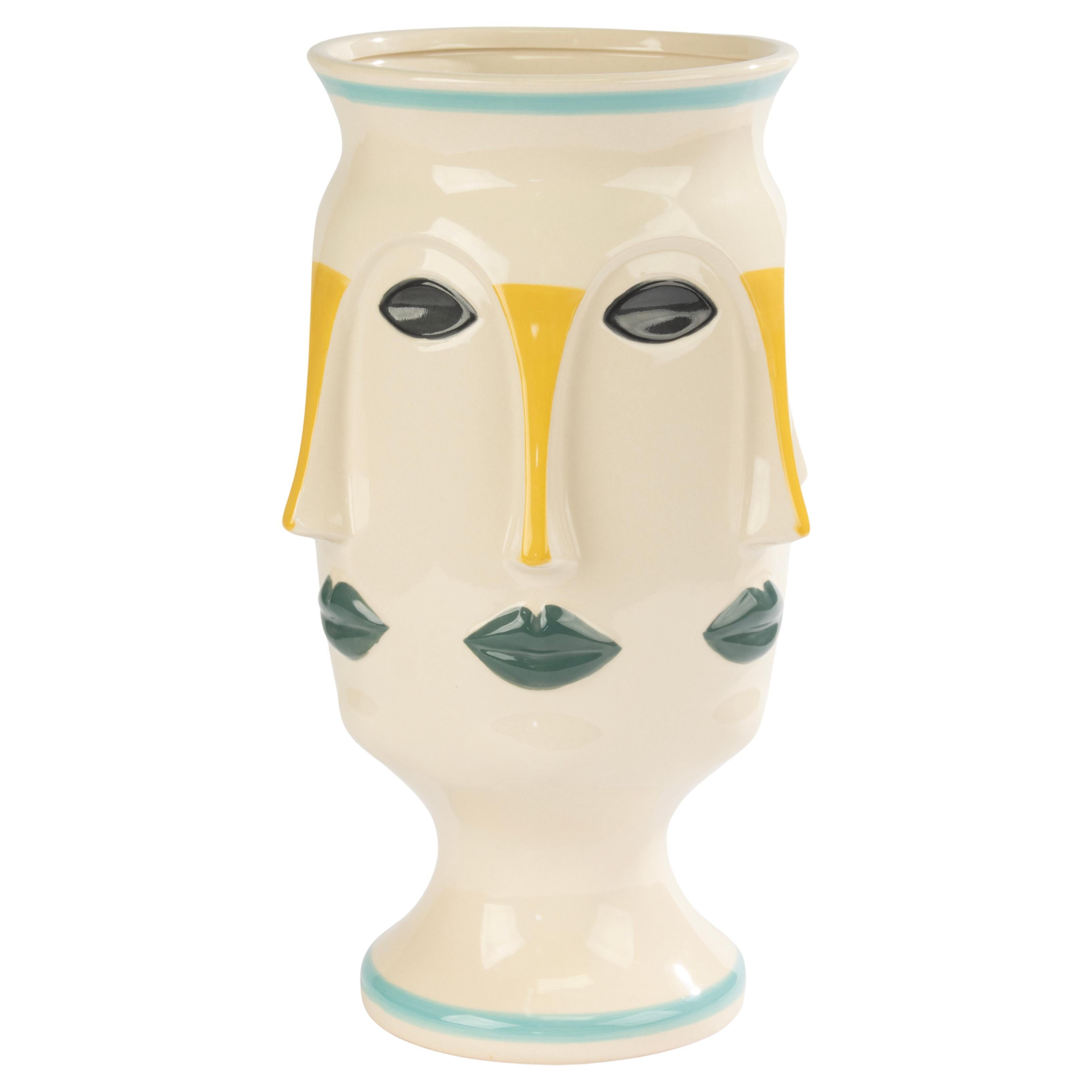 Vase en céramique du milieu du 20e siècle - Vallauris AM - Décoré à la main - Visages cubistes en vente