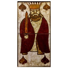 Mid-Century European Ceramic Wall Art in Warm Neutral Tones, King of Hearts