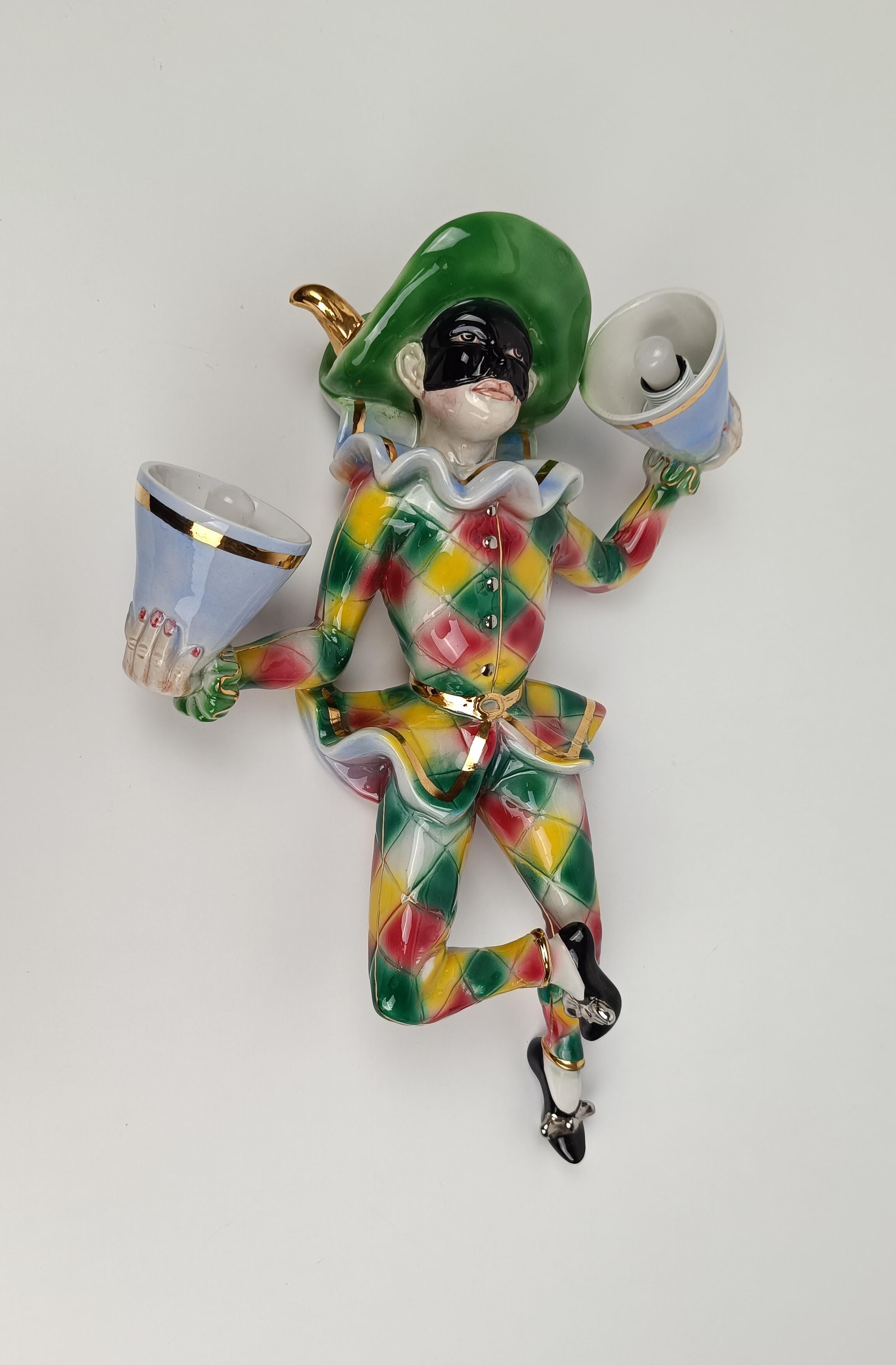 Mid 20th Century Ceramic Wall Light depicting Harlequin a Carnival Venetian Mask For Sale 5