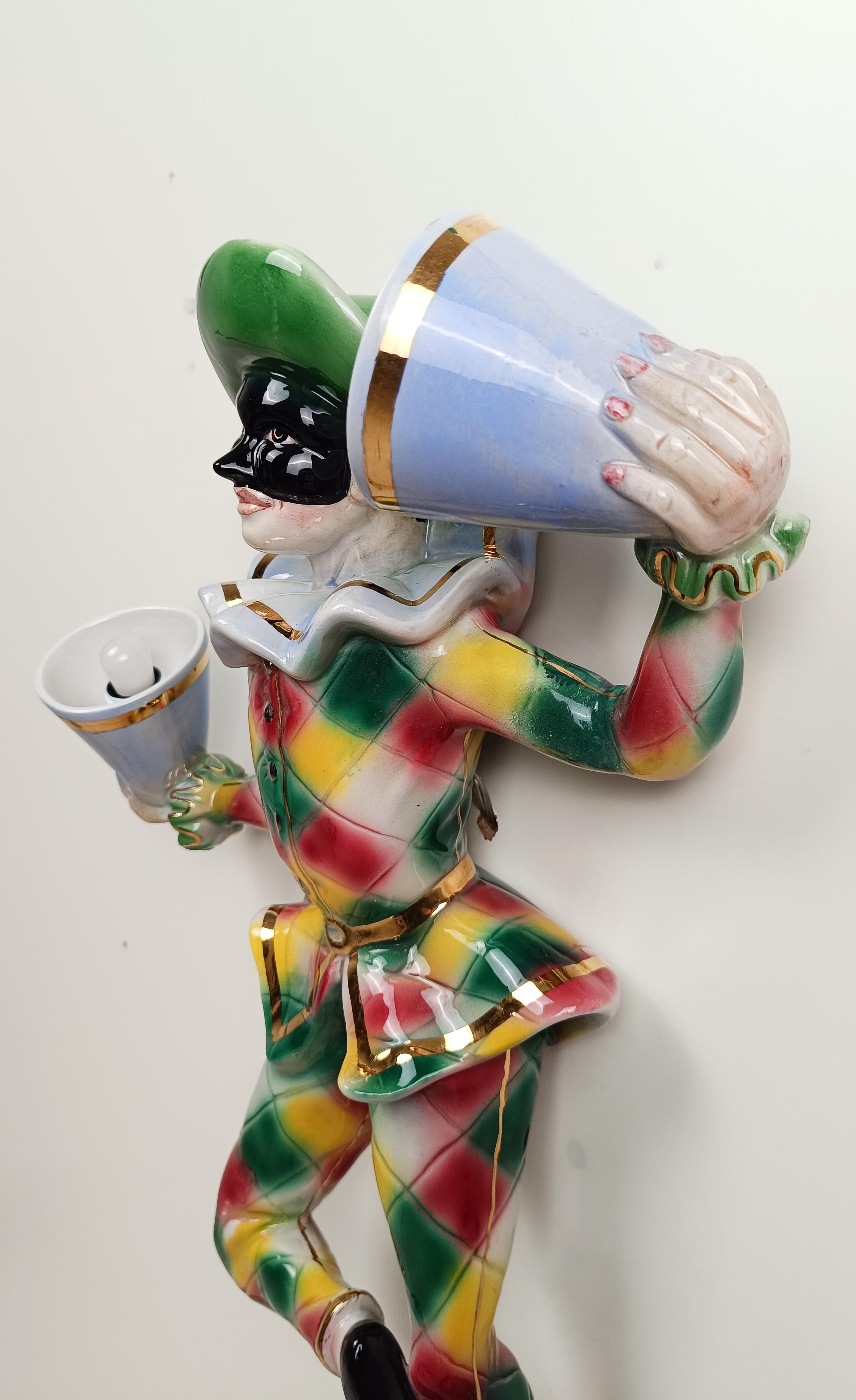 Mid 20th Century Ceramic Wall Light depicting Harlequin a Carnival Venetian Mask For Sale 12