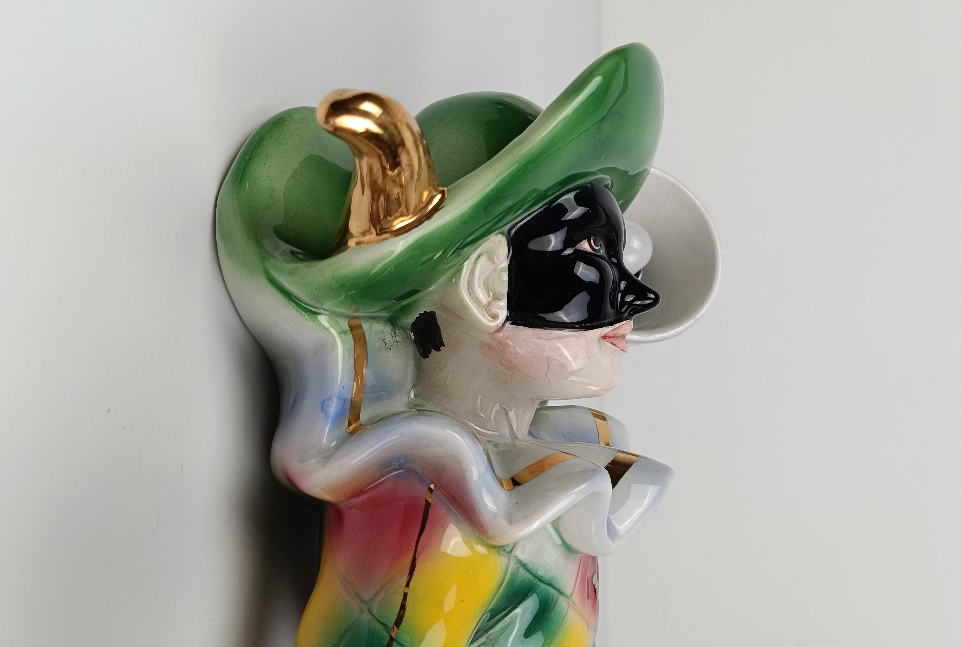 Mid 20th Century Ceramic Wall Light depicting Harlequin a Carnival Venetian Mask For Sale 1