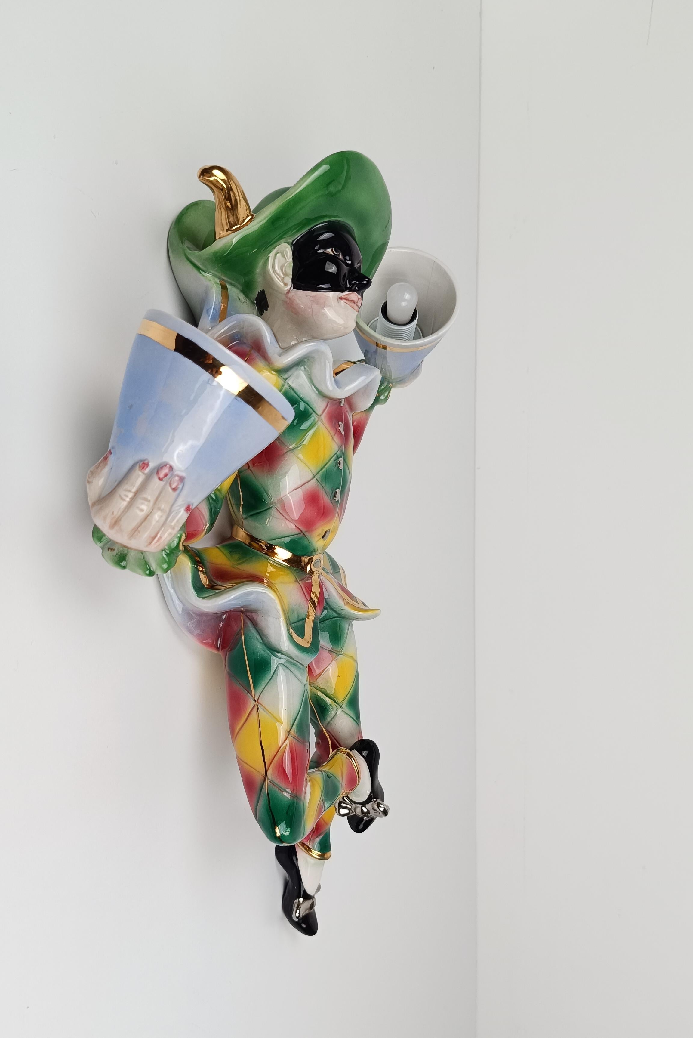 Mid 20th Century Ceramic Wall Light depicting Harlequin a Carnival Venetian Mask For Sale 2