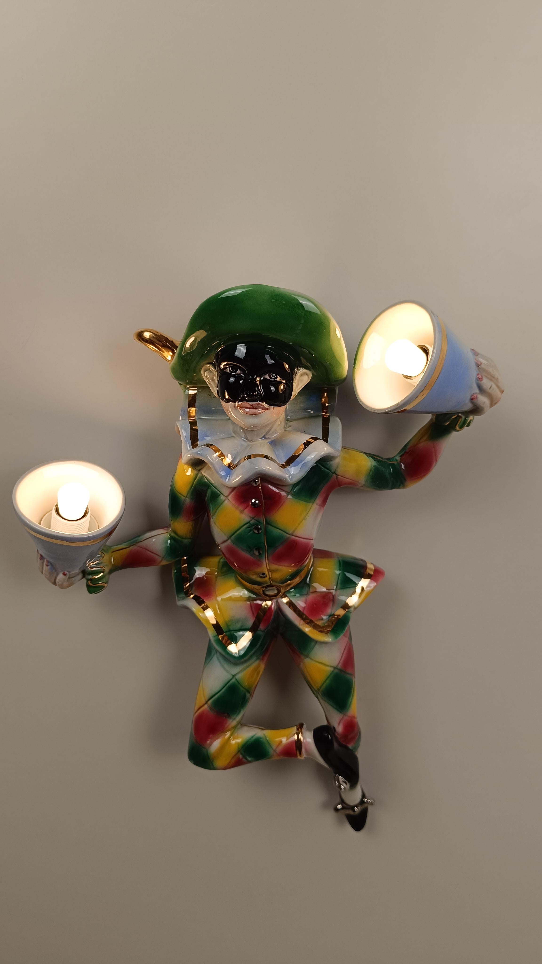 Mid 20th Century Ceramic Wall Light depicting Harlequin a Carnival Venetian Mask For Sale 3
