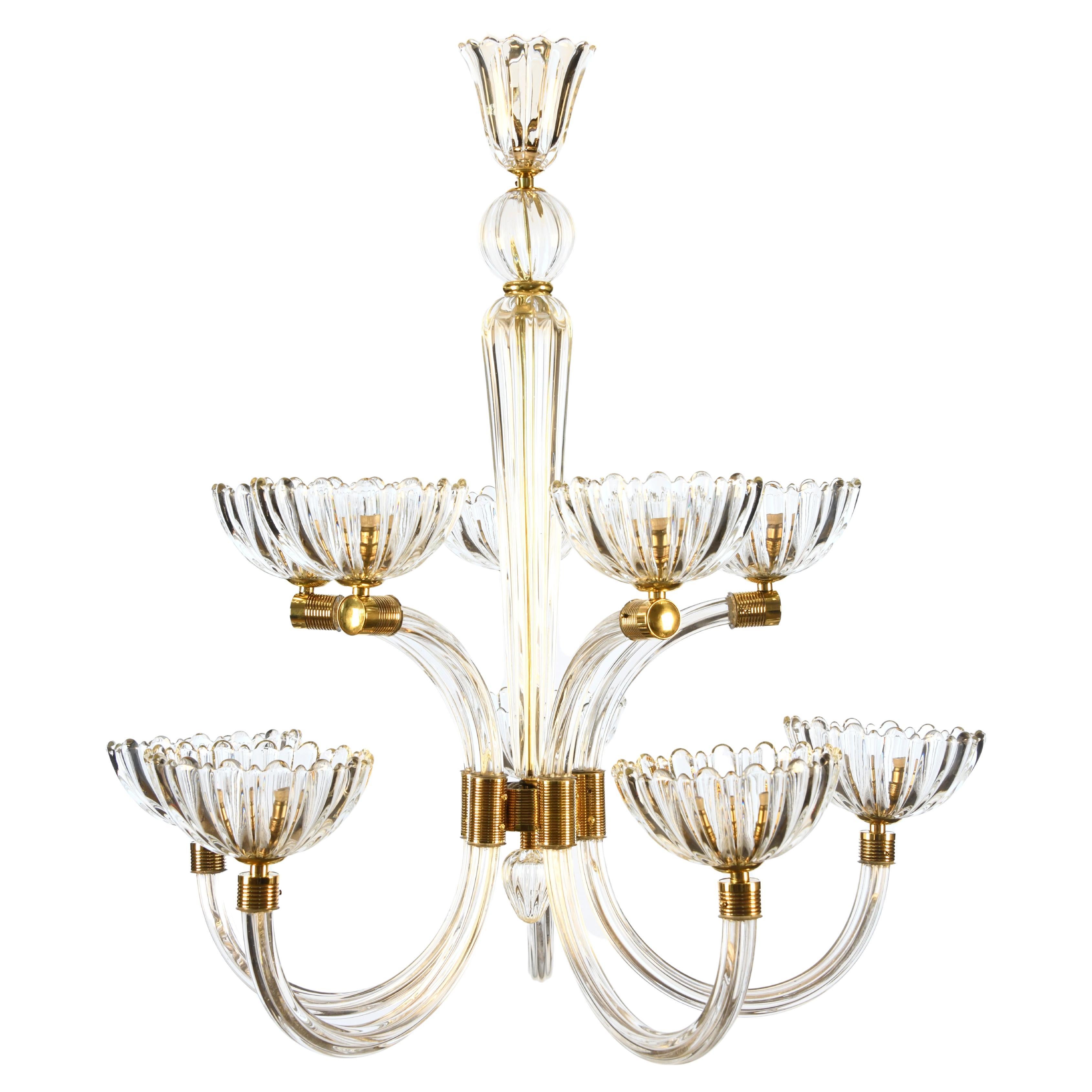 Mid-20th Century Chandelier by Ercole Barovier, 10 Lights, Murano, 1940 For Sale