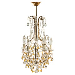 Mid 20th Century Chandelier - Crystal and Gilded Metal - Amber Drops