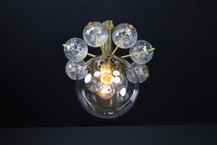 Mid-20th Century Chandelier with Brass Fixture and Hand-Blown Glass Globes
