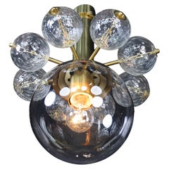 Mid-20th Century Chandelier with Brass Fixture and Hand-Blown Glass Globes