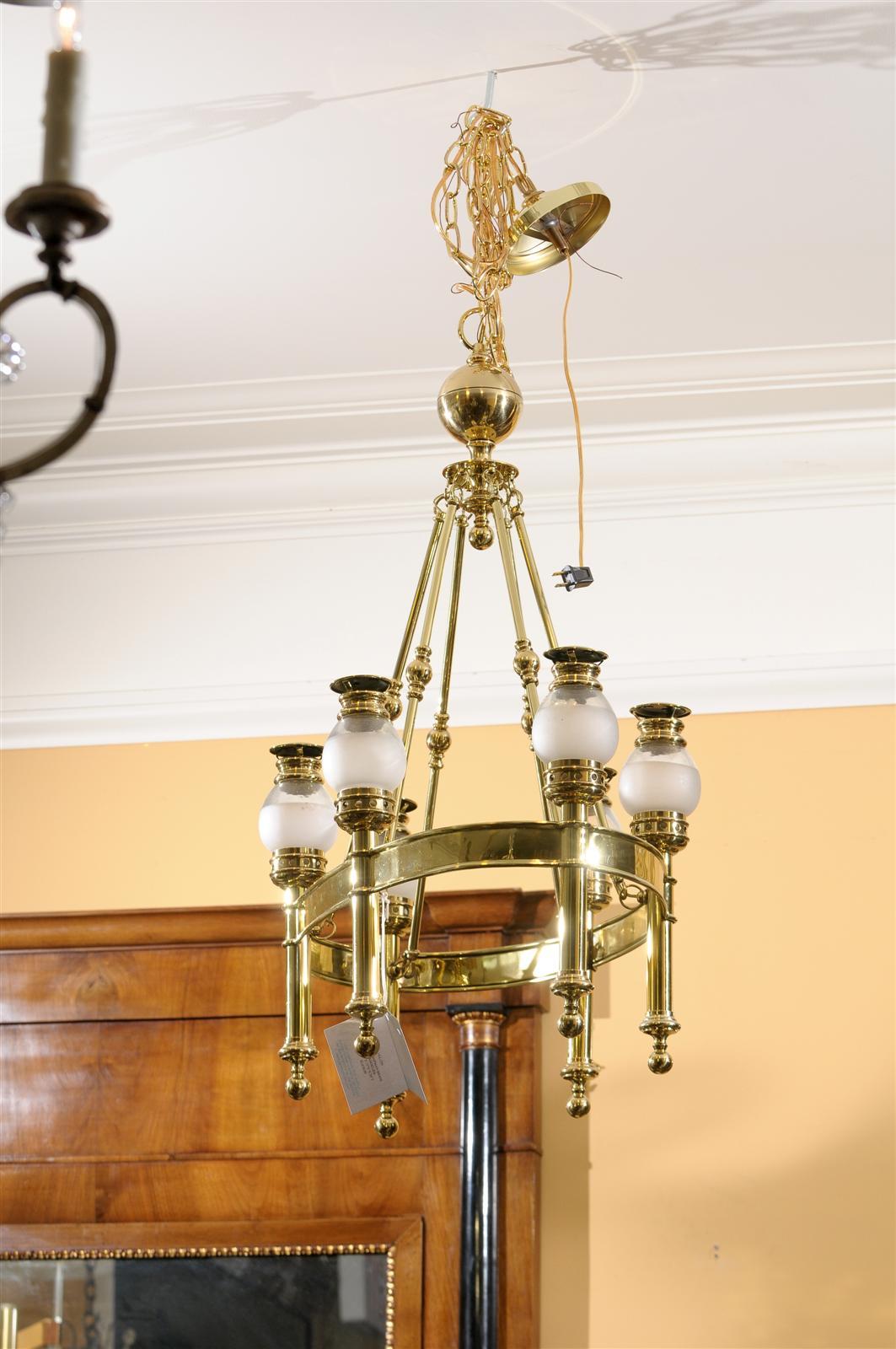 Mid-20th Century Chapman Brass Six-Arm Chandelier with Globes 1