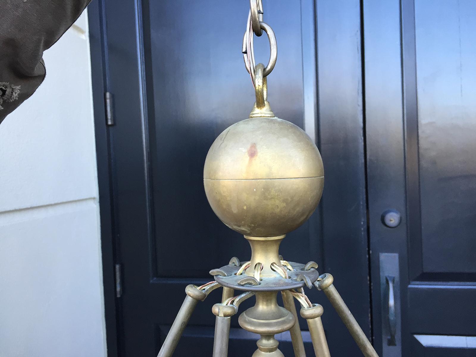 Mid-20th Century Chapman Brass Six-Arm Chandelier with Globes In Good Condition For Sale In Atlanta, GA