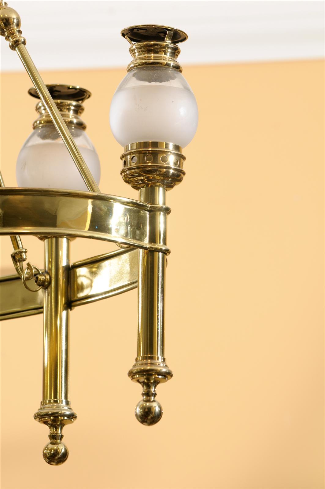 Mid-20th Century Chapman Brass Six-Arm Chandelier with Globes 4
