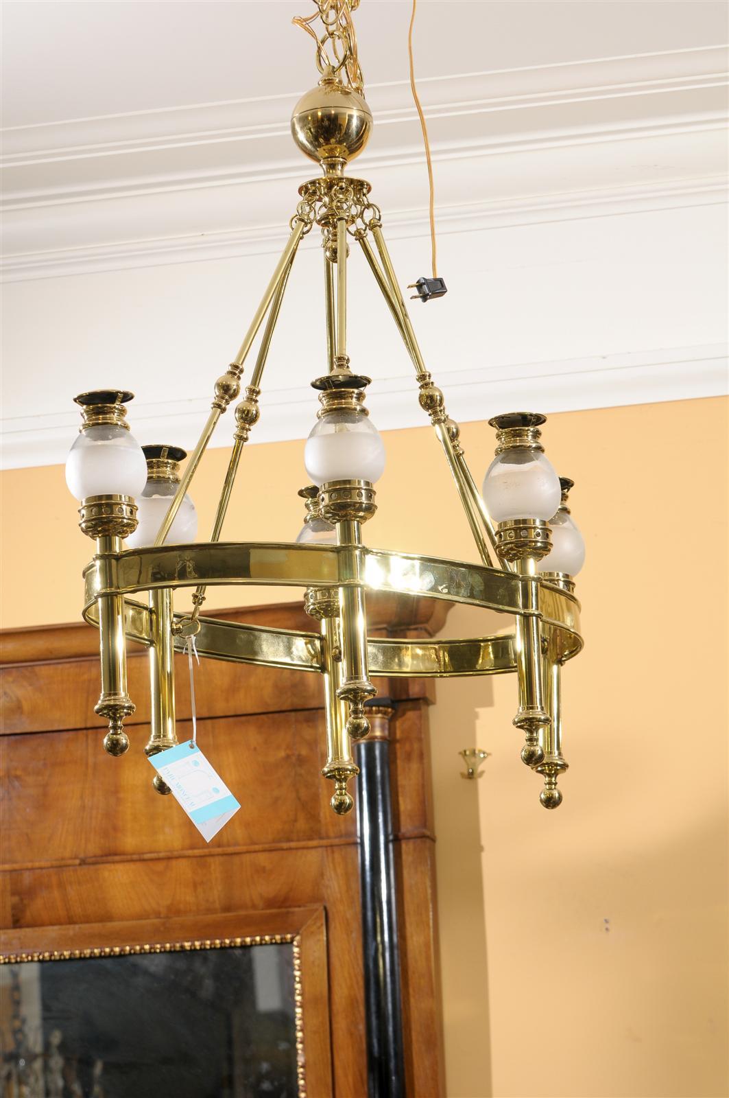 Mid-20th Century Chapman Brass Six-Arm Chandelier with Globes 5