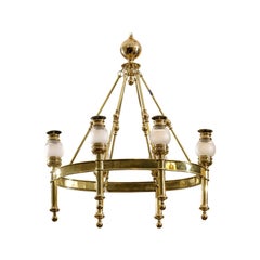 Retro Mid-20th Century Chapman Brass Six-Arm Chandelier with Globes