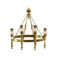 Mid-20th Century Chapman Brass Six-Arm Chandelier with Globes