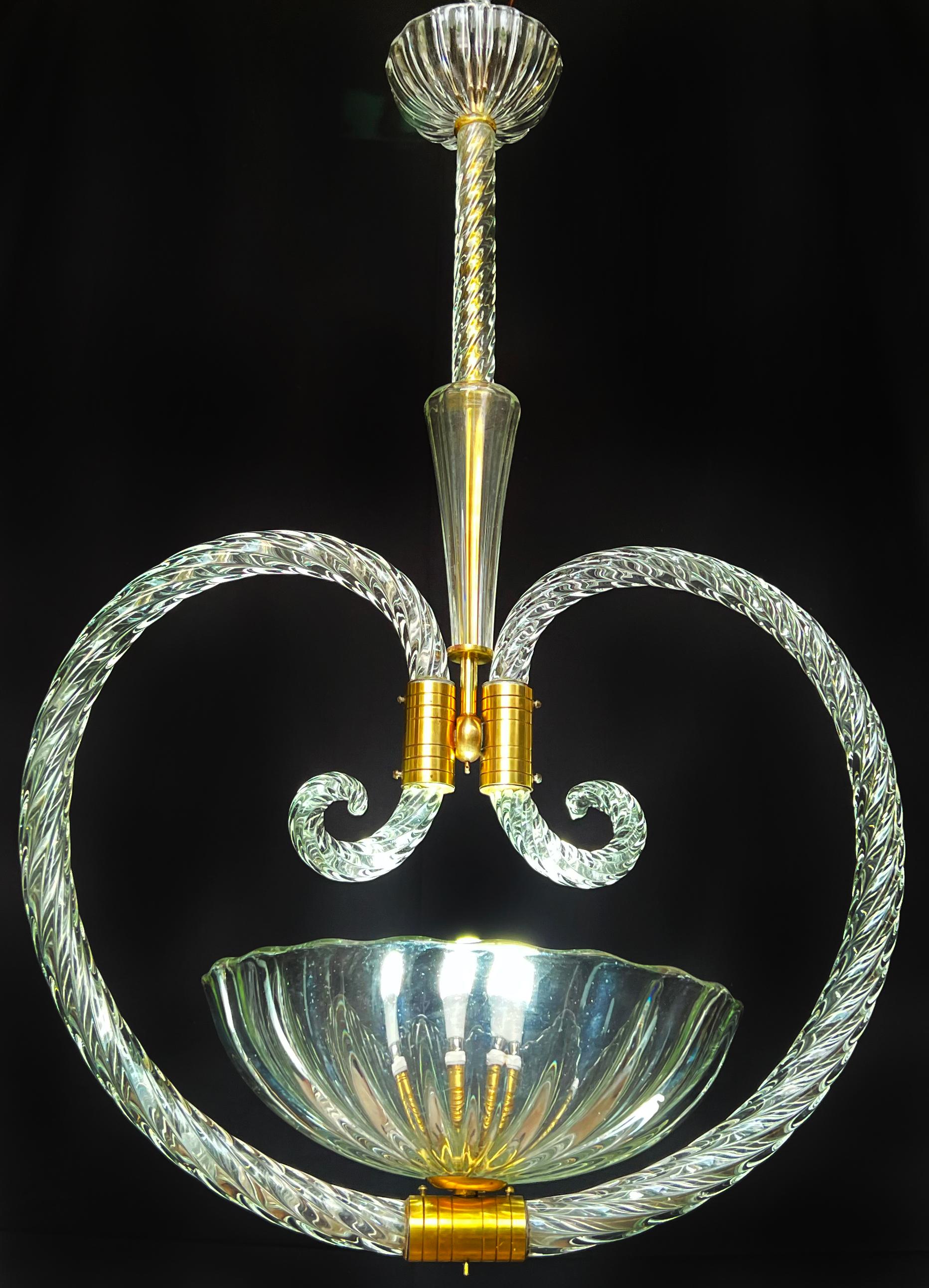 Vetro artistico Lampadario di charme della metà del XX secolo di Ercole Barovier, Murano, 1940 in vendita