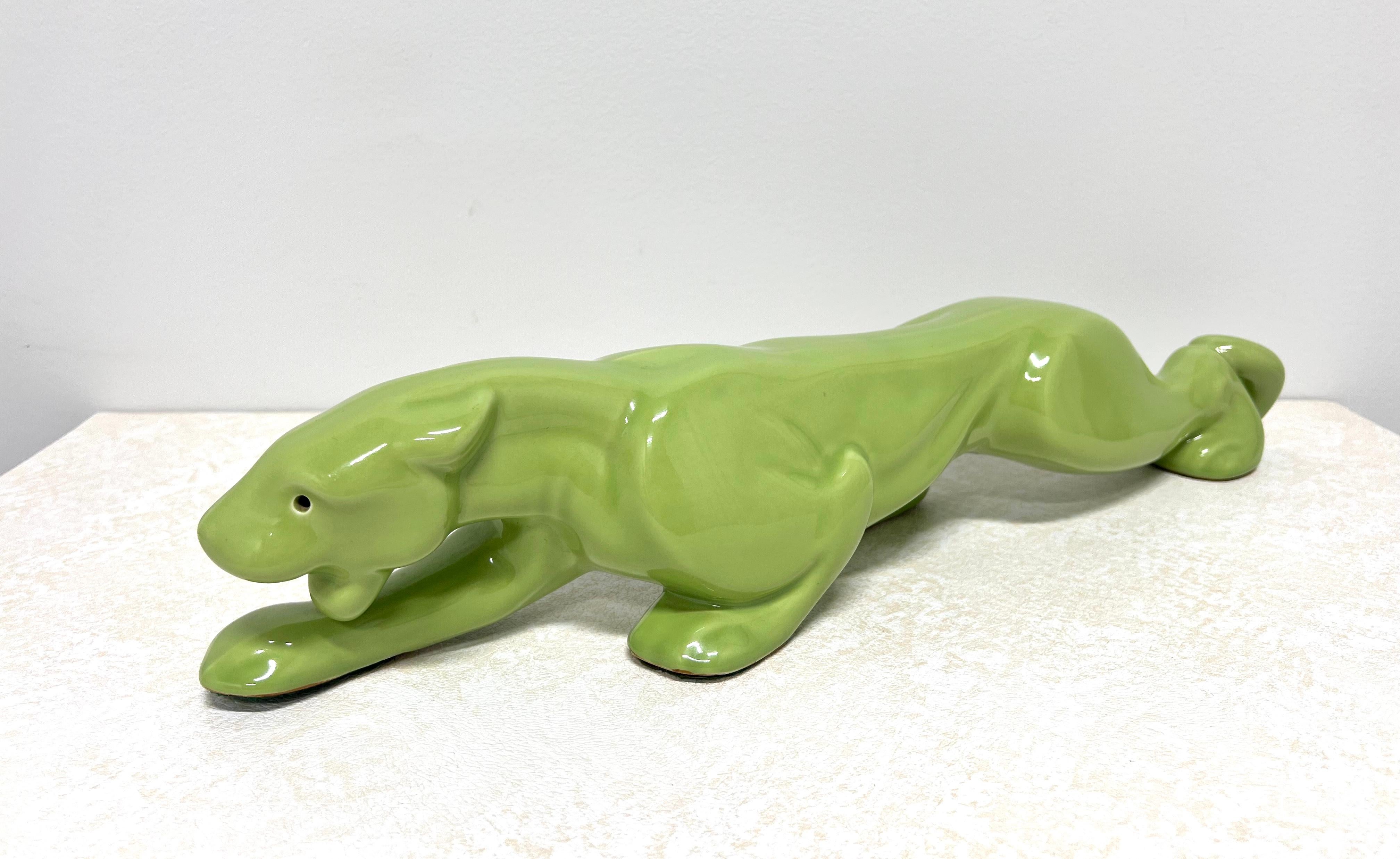 Mid 20th Century Chartreuse Green Ceramic Panther TV Lamp For Sale 3