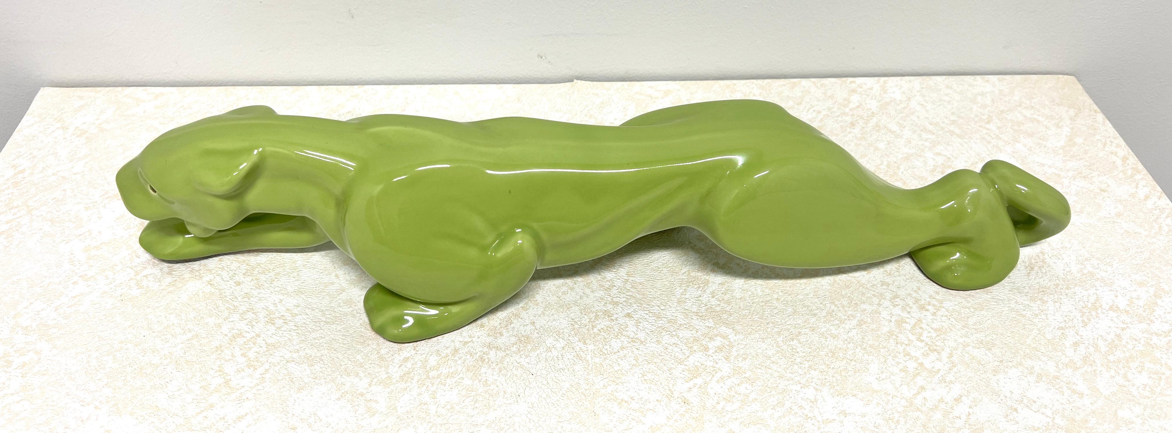 American Mid 20th Century Chartreuse Green Ceramic Panther TV Lamp For Sale
