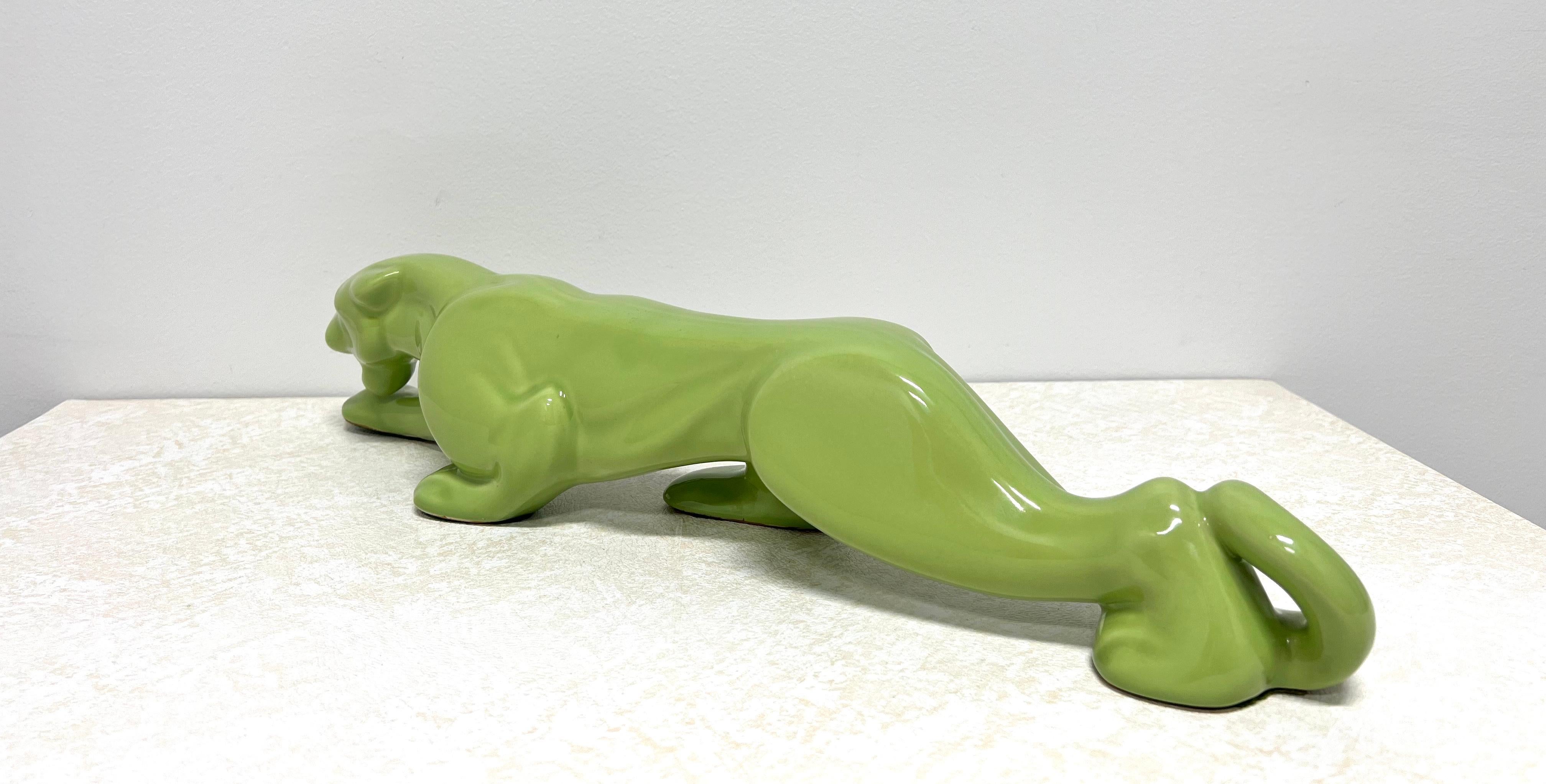 Metal Mid 20th Century Chartreuse Green Ceramic Panther TV Lamp For Sale