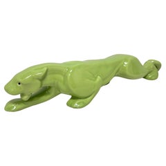 Mid 20th Century Chartreuse Green Ceramic Panther TV Lamp