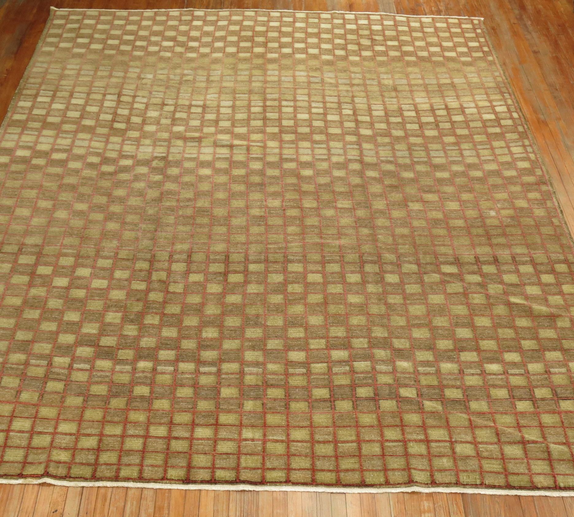 Mid-20th Century Checkered Vintage Turkish Anatolian Brown Room Size Rug For Sale 7