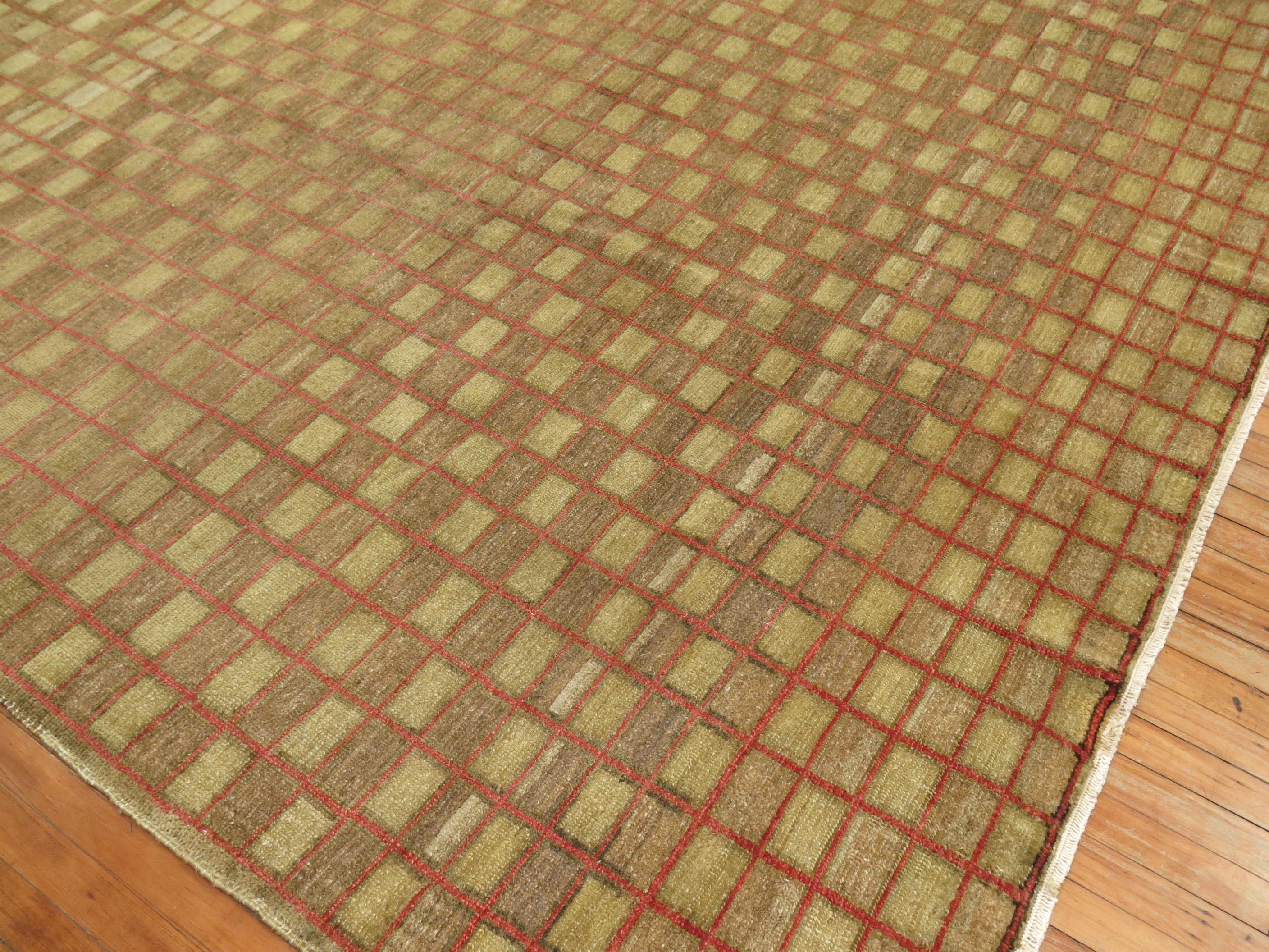 Mid-20th Century Checkered Vintage Turkish Anatolian Brown Room Size Rug For Sale 4