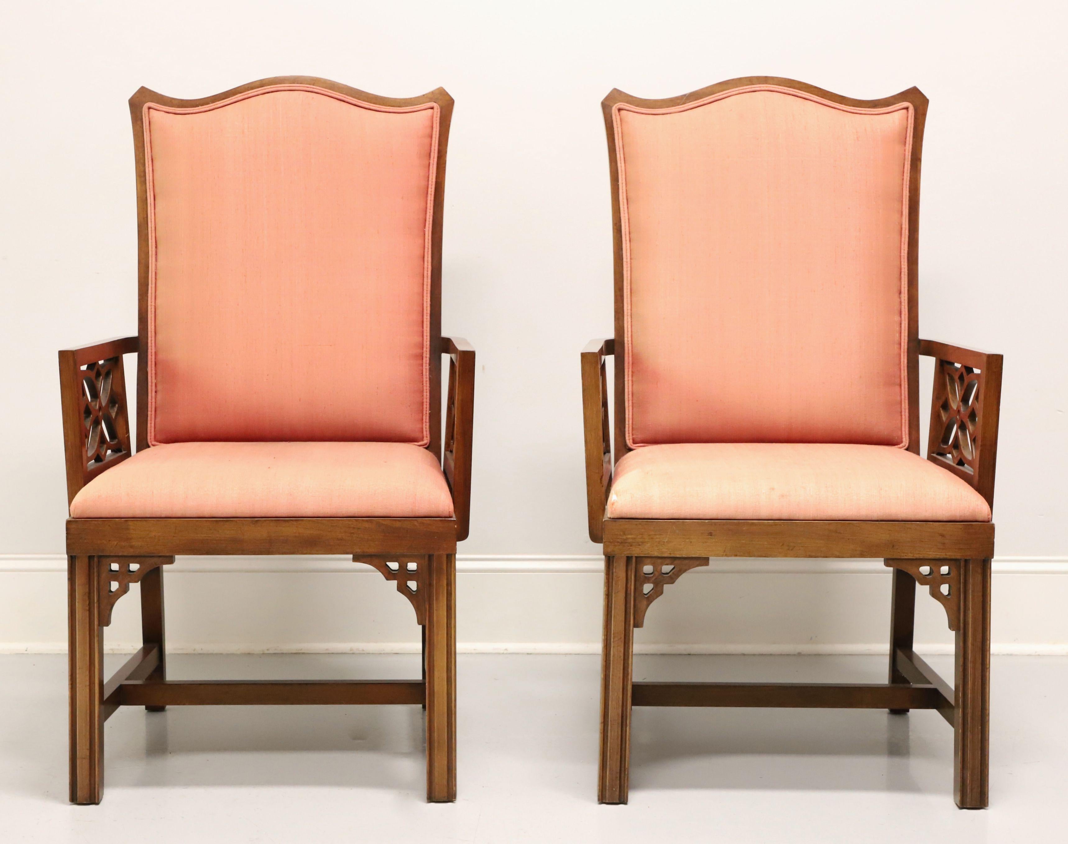 Chinoiserie Mid 20th Century Cherry Asian Inspired Dining Armchairs - Pair For Sale