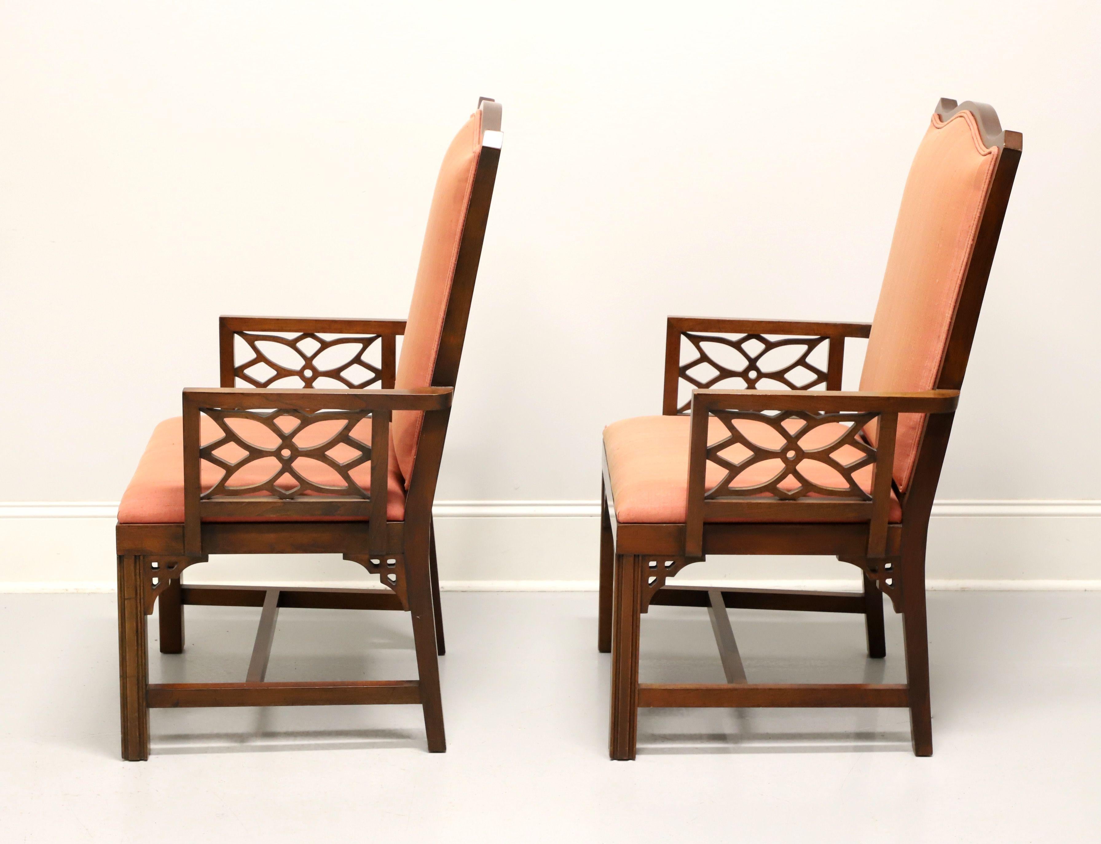 Fabric Mid 20th Century Cherry Asian Inspired Dining Armchairs - Pair For Sale