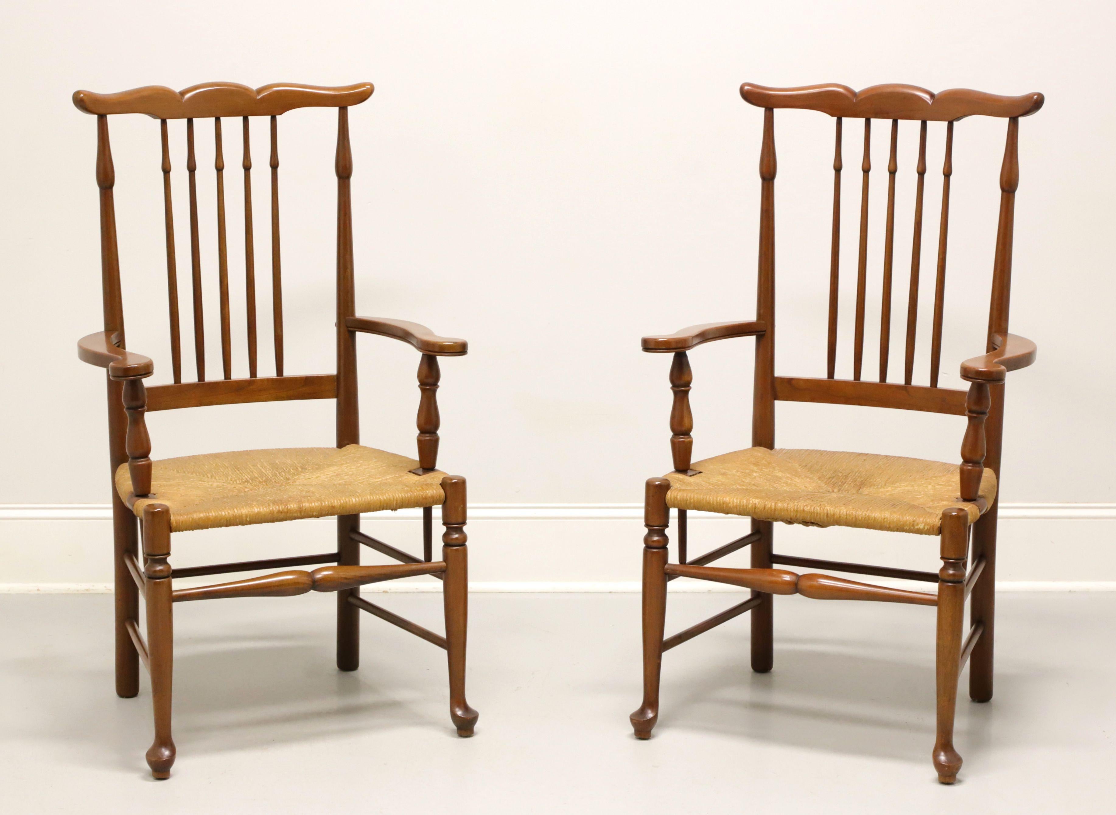 Mid 20th Century Cherry Farmhouse Dining Armchairs with Rush Seats - Pair For Sale 6