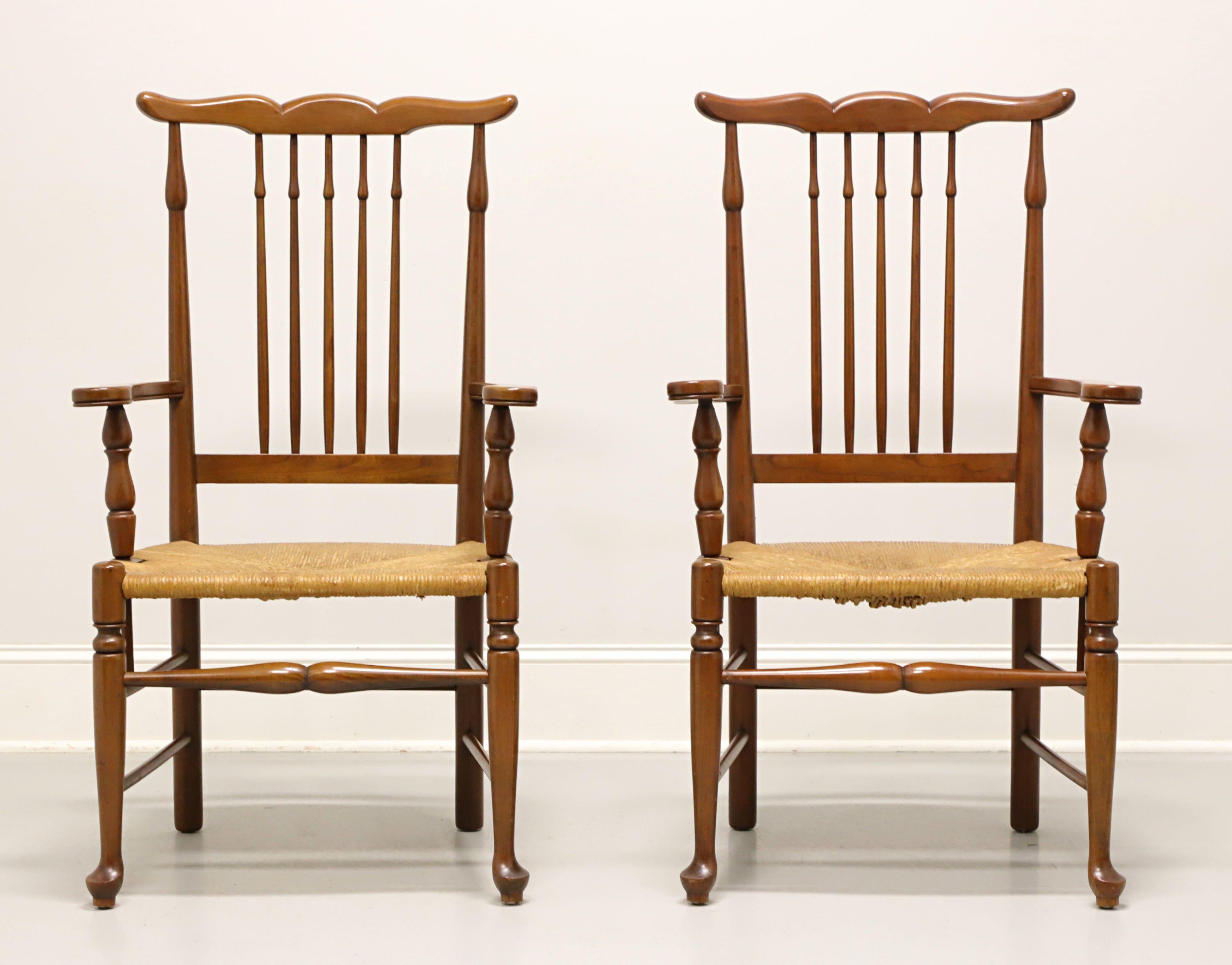 Rustic Mid 20th Century Cherry Farmhouse Dining Armchairs with Rush Seats - Pair For Sale
