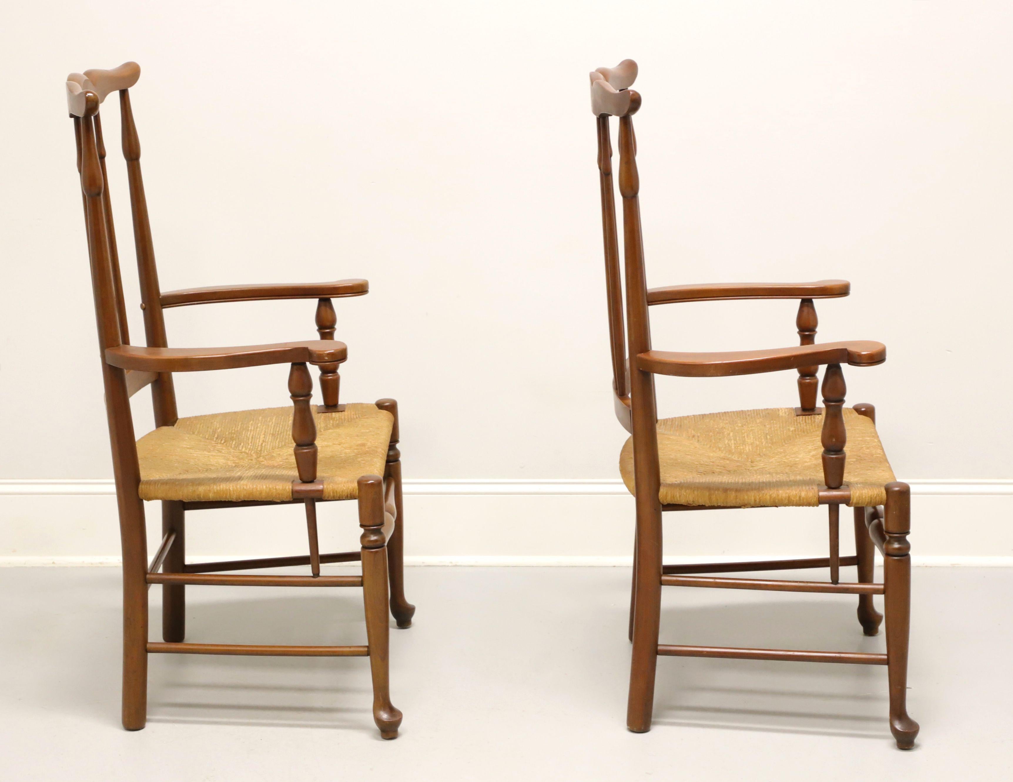 American Mid 20th Century Cherry Farmhouse Dining Armchairs with Rush Seats - Pair For Sale