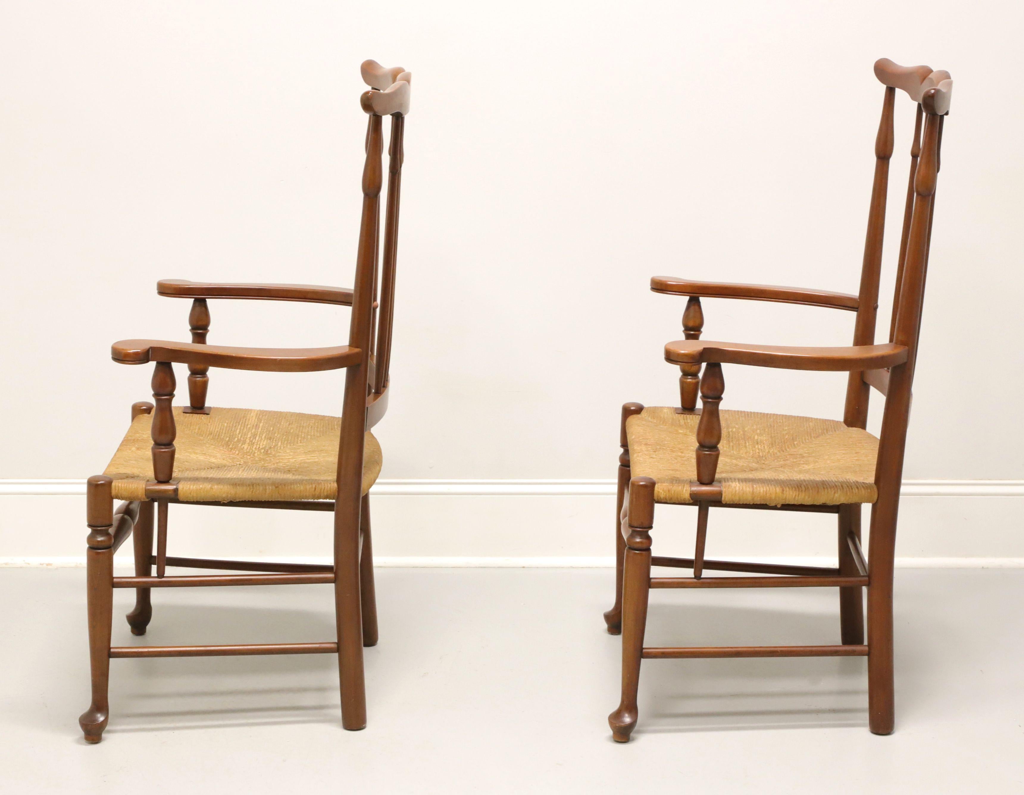 Mid 20th Century Cherry Farmhouse Dining Armchairs with Rush Seats - Pair For Sale 1