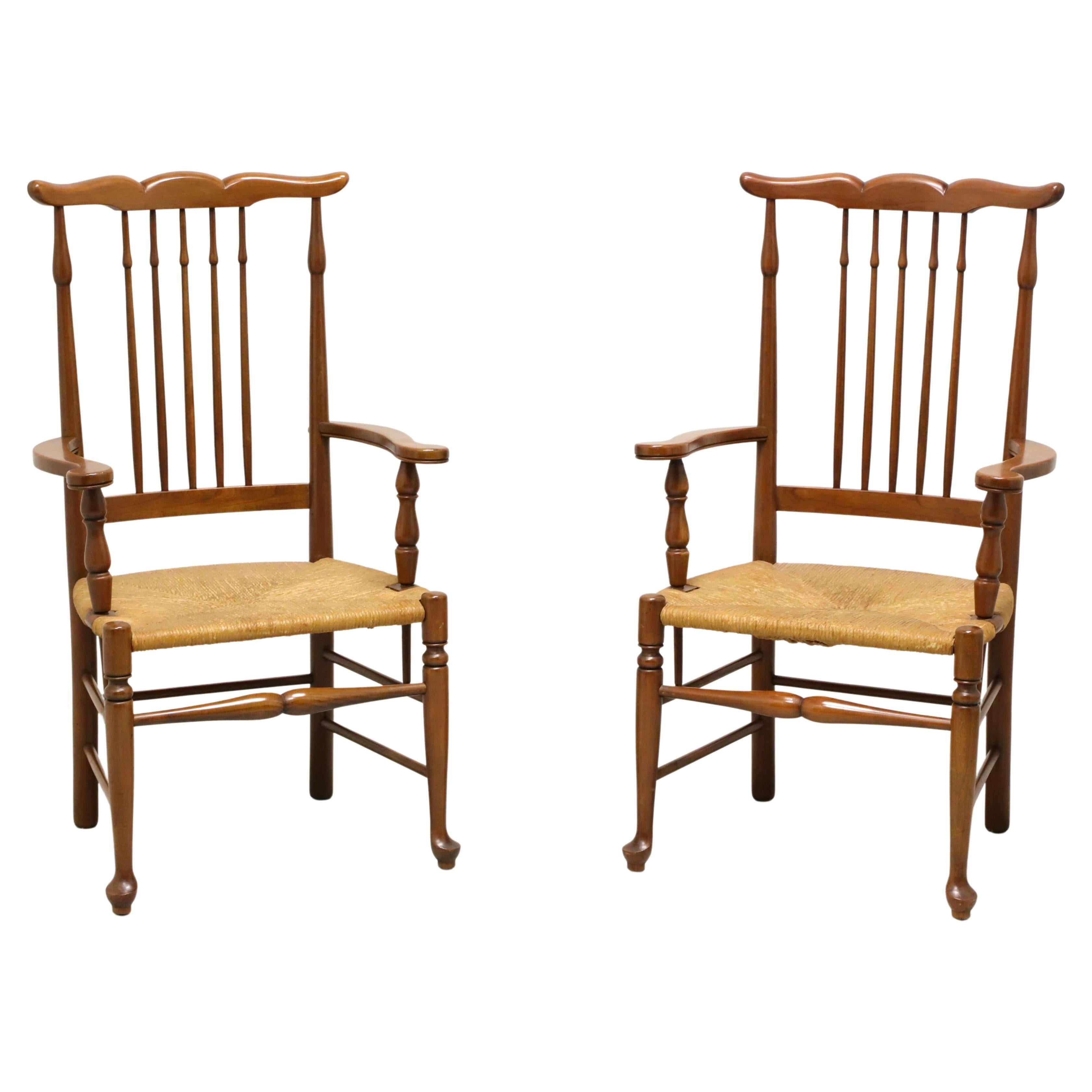 Mid 20th Century Cherry Farmhouse Dining Armchairs with Rush Seats - Pair