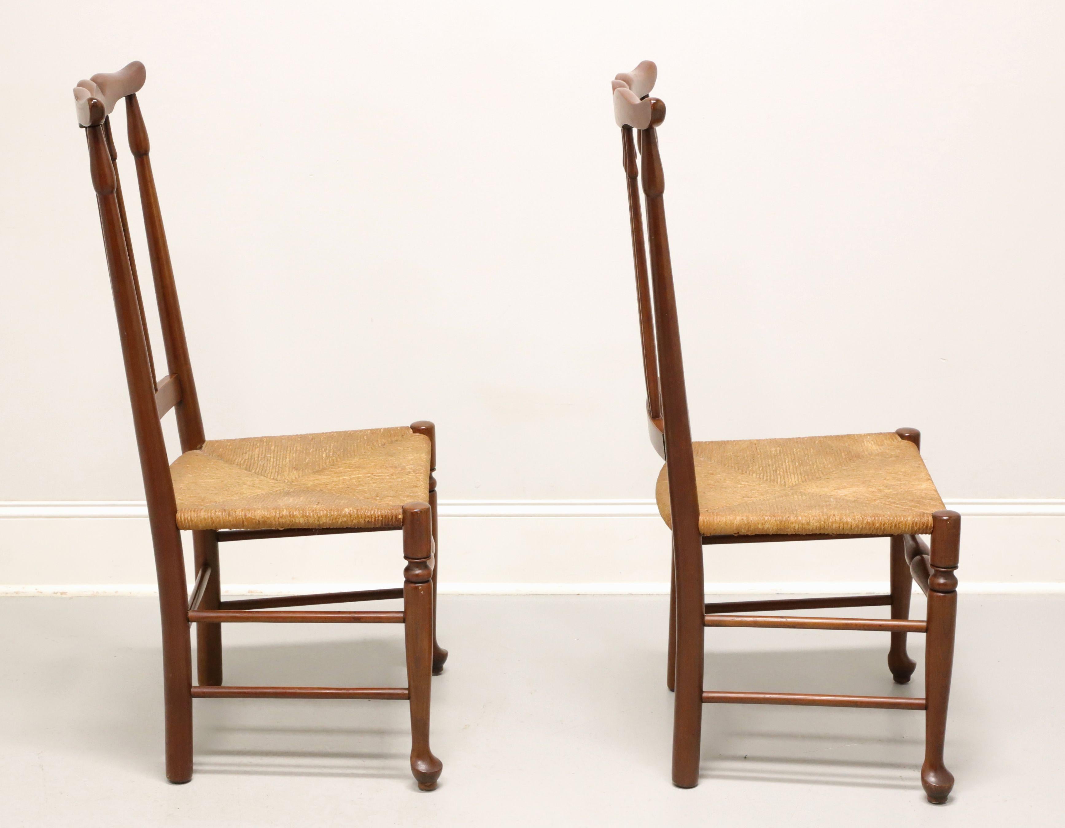 Rustic Mid 20th Century Cherry Farmhouse Dining Side Chairs with Rush Seats - Pair A For Sale
