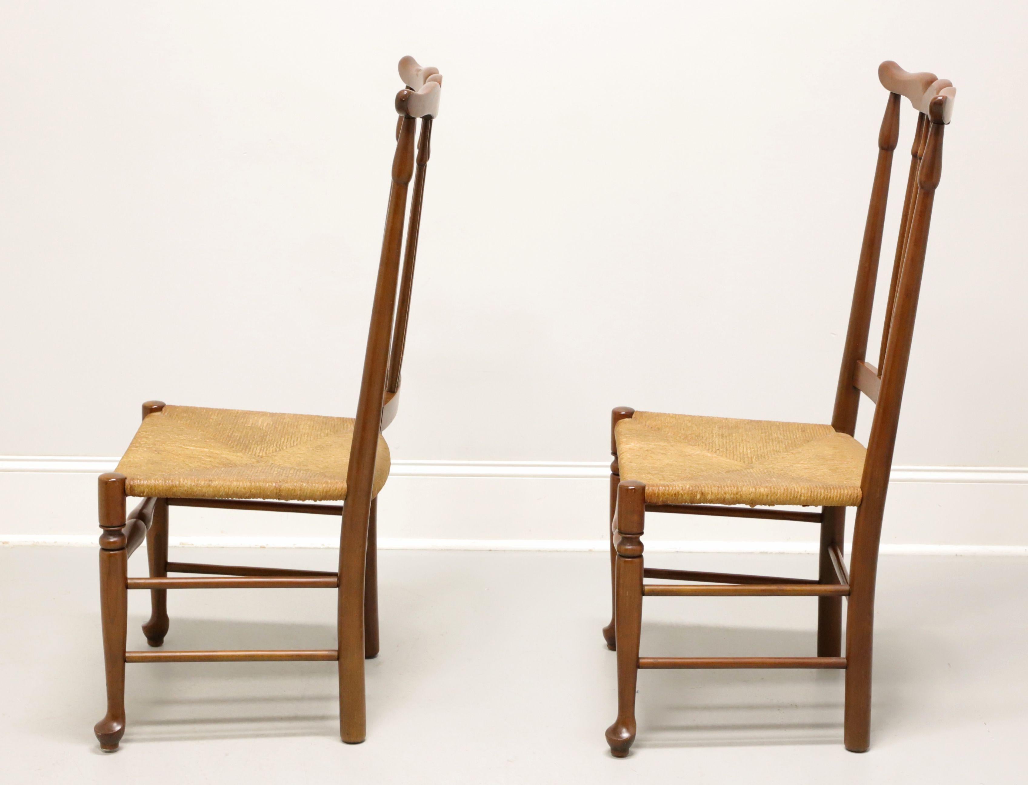 Mid 20th Century Cherry Farmhouse Dining Side Chairs with Rush Seats - Pair A In Good Condition For Sale In Charlotte, NC
