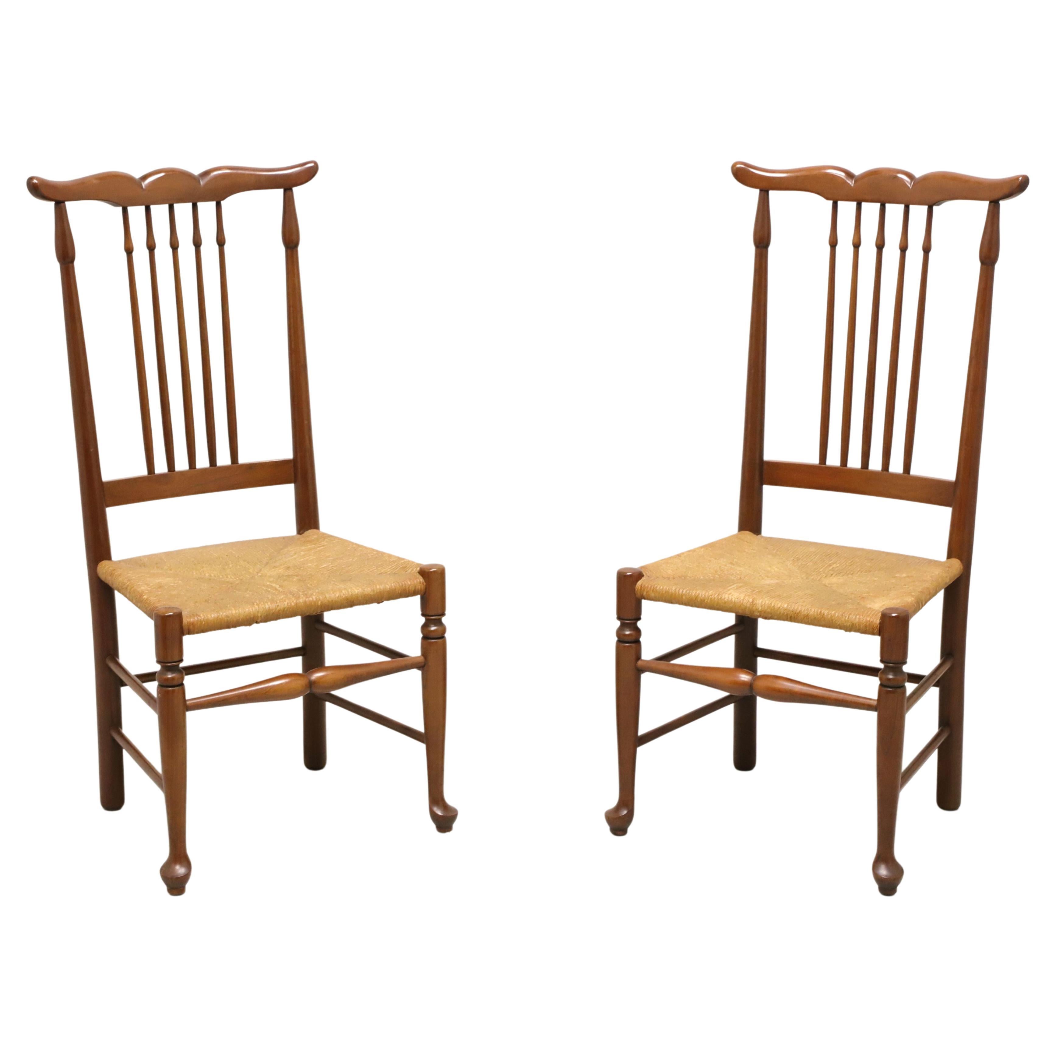 Mid 20th Century Cherry Farmhouse Dining Side Chairs with Rush Seats - Pair A