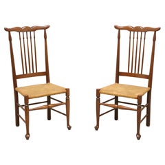 Mid 20th Century Cherry Farmhouse Dining Side Chairs with Rush Seats - Pair B
