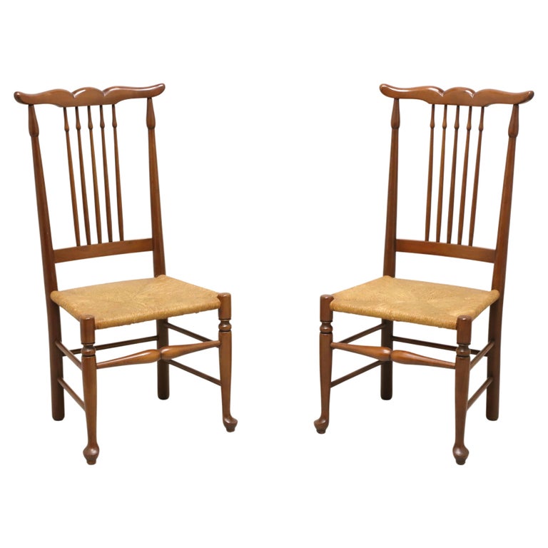 Mid 20th Century Cherry Farmhouse Dining Side Chairs with Rush Seats