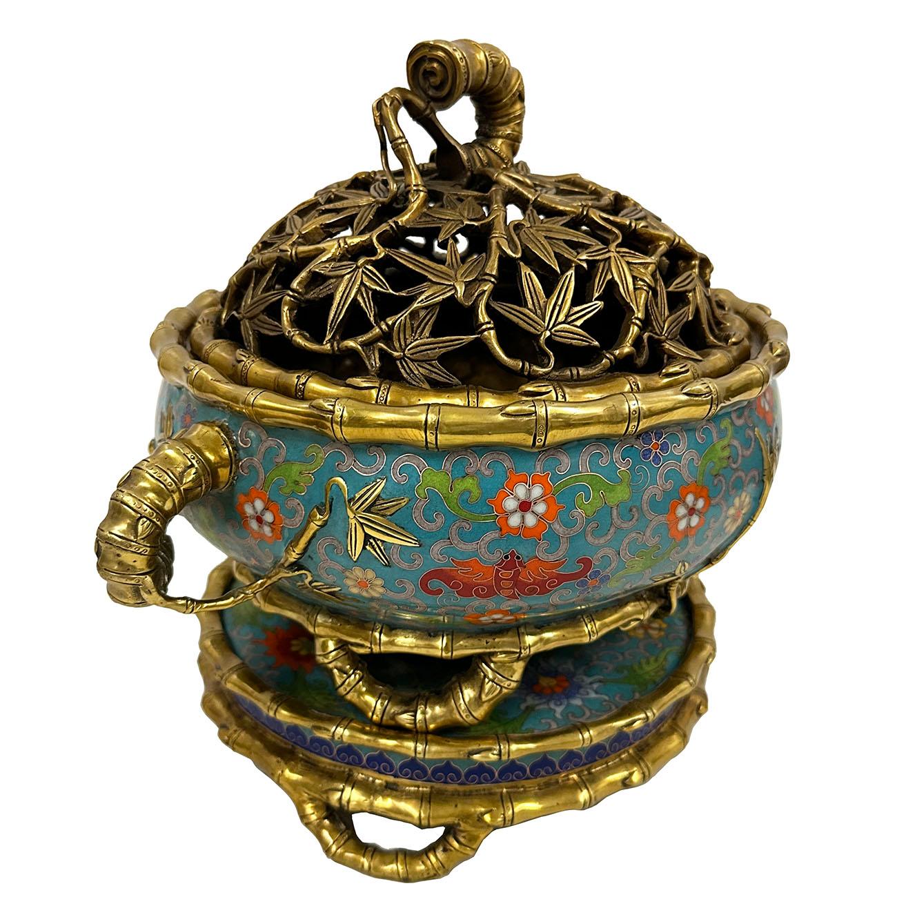 Cloissoné Mid-20th Century Chinese Antique Hand made Cloisonne Incense Burner