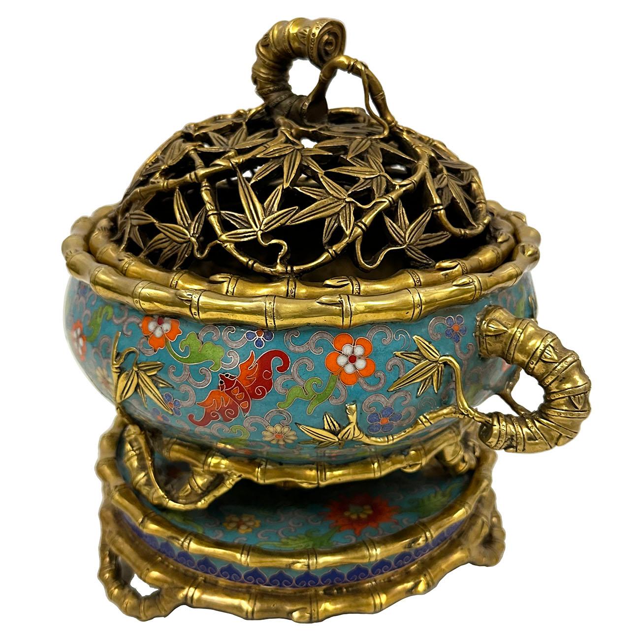 Metal Mid-20th Century Chinese Antique Hand made Cloisonne Incense Burner