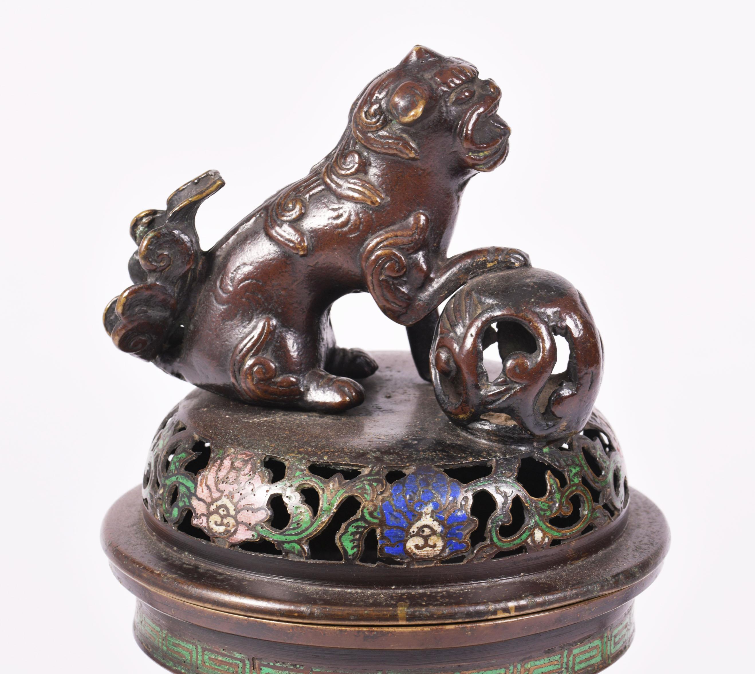 Japanese Mid-20th Century Chinese Archaistic Style Enameled Bronze Censer