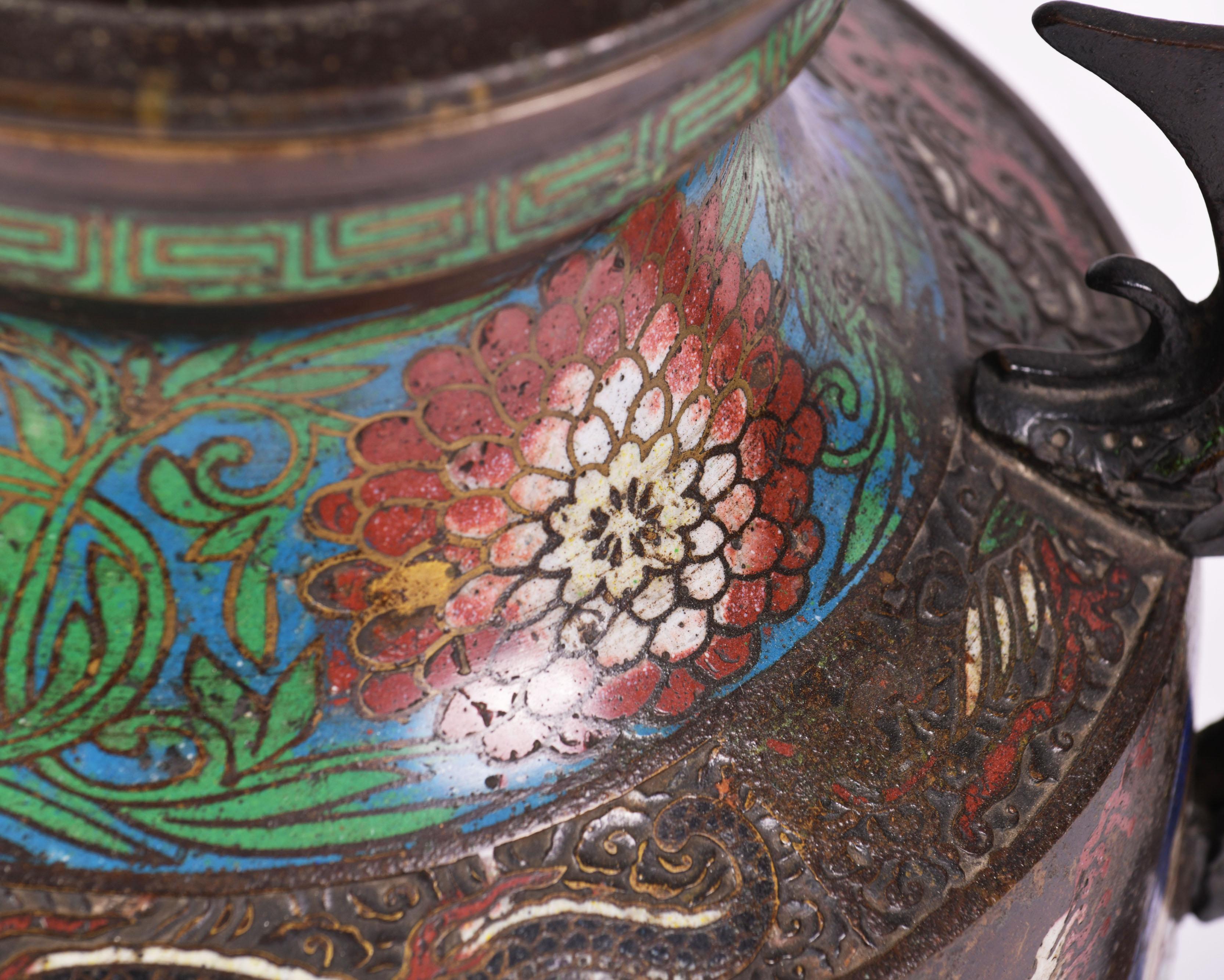 Mid-20th Century Chinese Archaistic Style Enameled Bronze Censer In Good Condition In London, GB