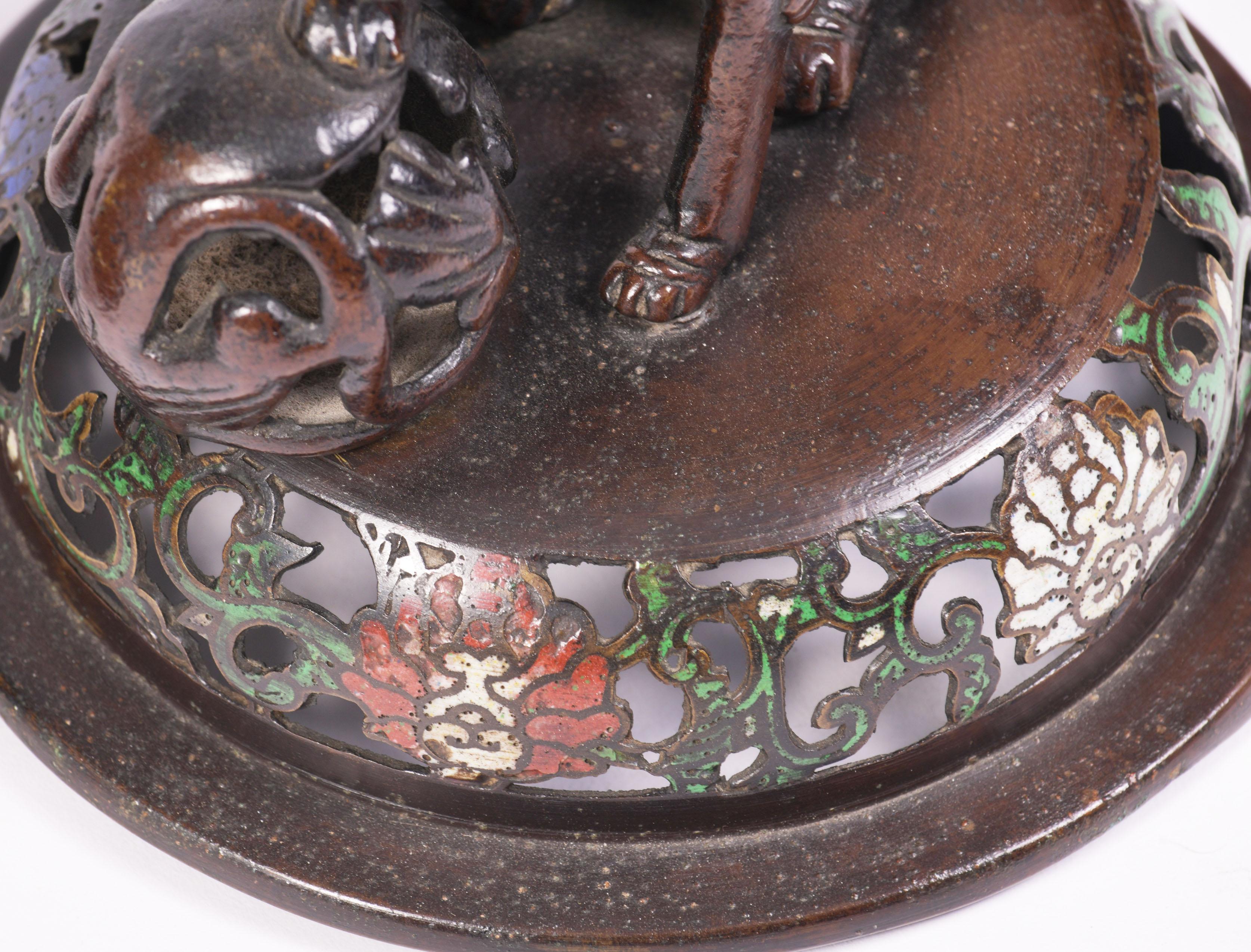 Mid-20th Century Chinese Archaistic Style Enameled Bronze Censer 2