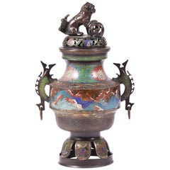 Mid-20th Century Chinese Archaistic Style Enameled Bronze Censer