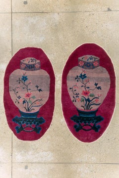 Mid-20th Century Chinese Art Deco Oval Throw Rugs