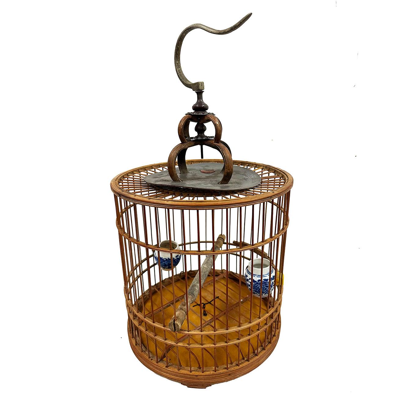 Hand-Carved Mid 20th Century Chinese Bamboo Bird Cage For Sale