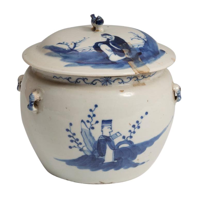 Mid-20th Century Chinese Blue Cobalt Vitreous Porcelain Ginger Jar