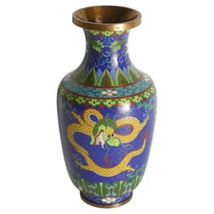 Mid 20th-century Chinese Blue Ground Cloisonne Vase with Yellow Dragons
