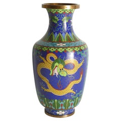 Mid 20th-century Chinese Blue Ground Cloisonne Vase with Yellow Dragons