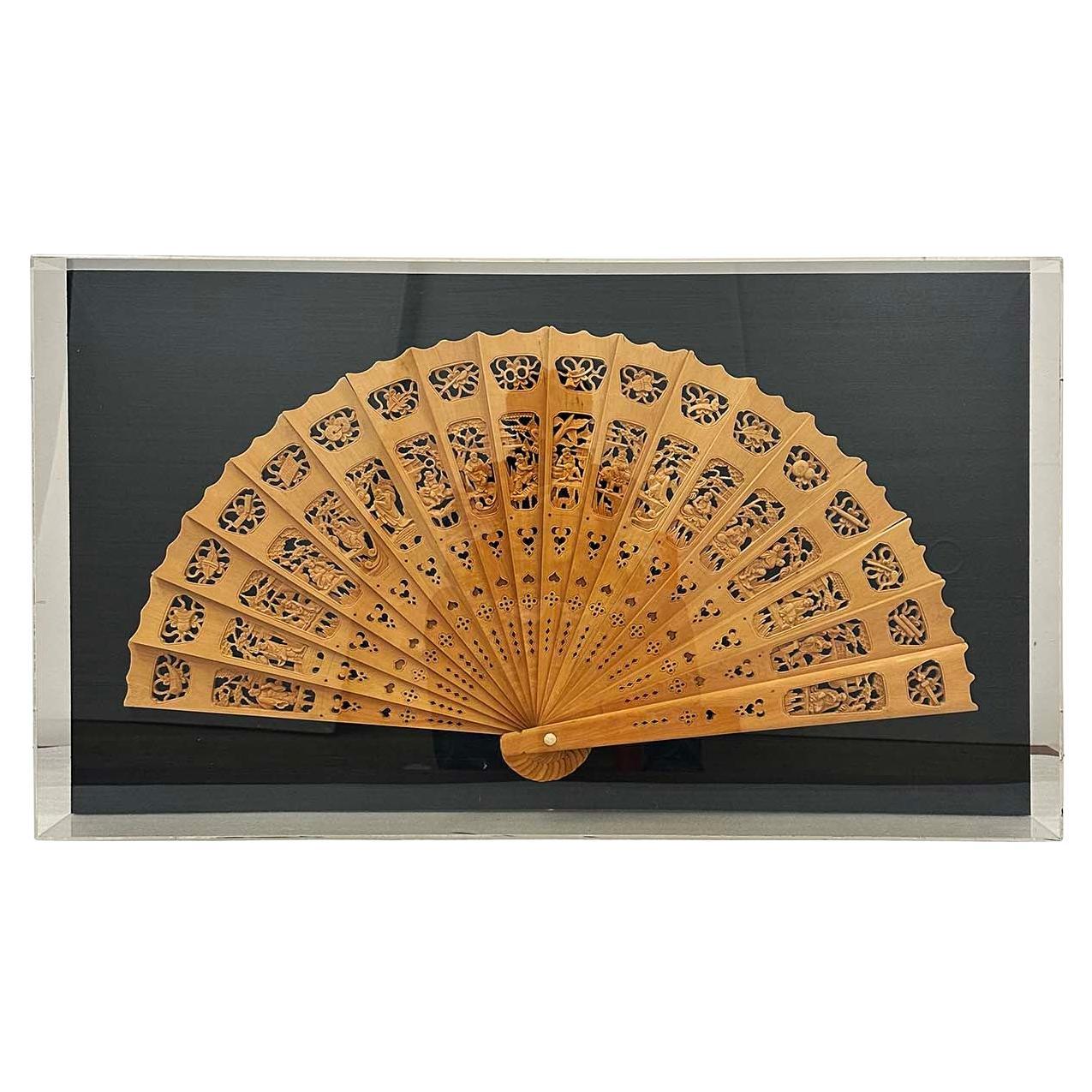 Mid-20th Century Chinese Boxwood Carved Decorative Fan